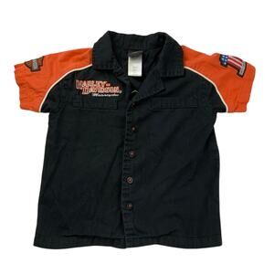 Harley Davidson Embroidered Toddler 3T Button Up Racing Black Orange Logo USA